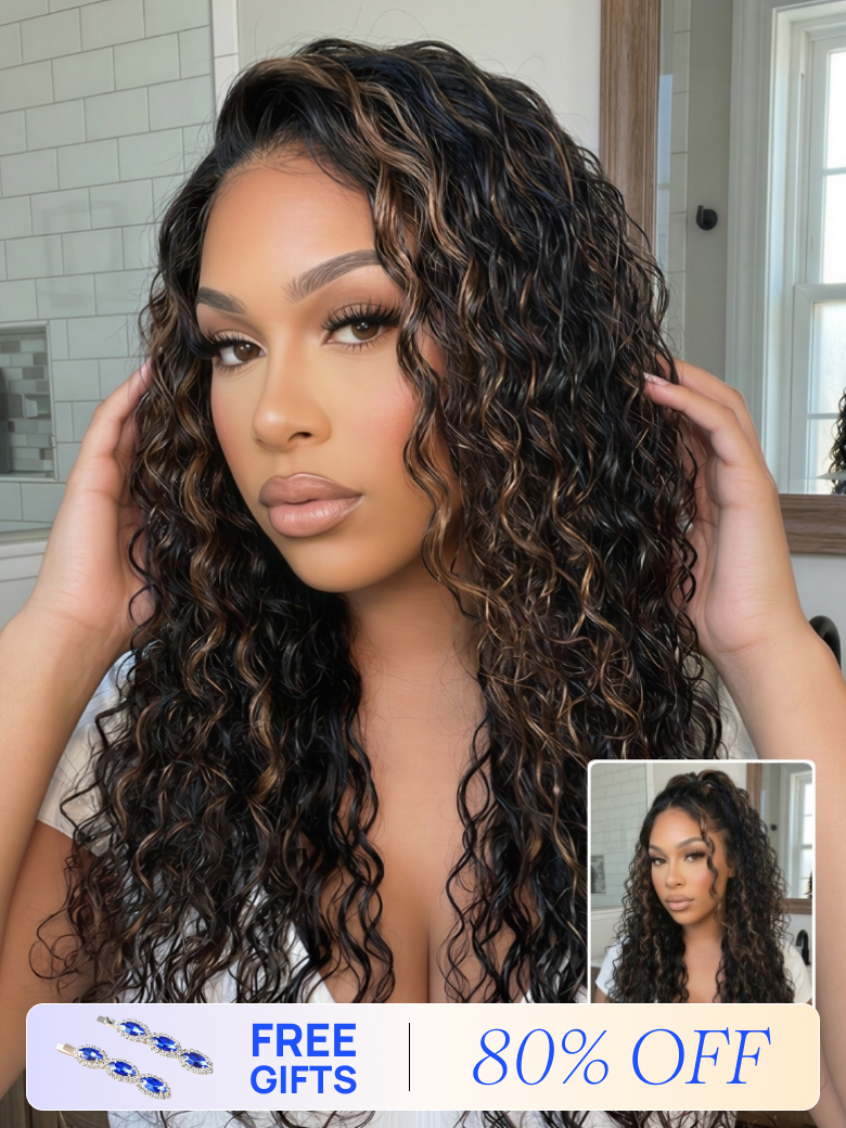 80% OFF Flash Sale | Nadula 7x5 Byebye Knots Golden Brown Highlight Wig Water Wave Bye Bye Knots Lace Closure Wigs