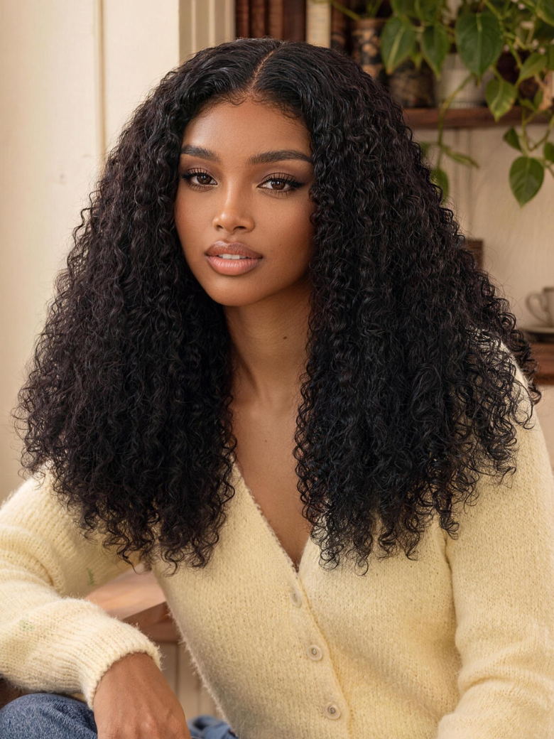Nadula 7x5 Natural Black Defined Kinky Curly Springy Curls Wig with 4C Edges Baby Hair Glueless Human Hair Wig