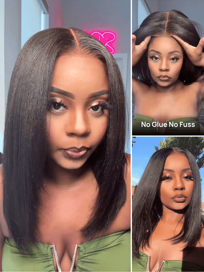 Nadula Short Yaki Straight Bob Wig 7x5 Bye Bye Knots Pre-Bleached Natural Looking Glueless Wig with Invisi Drawstring