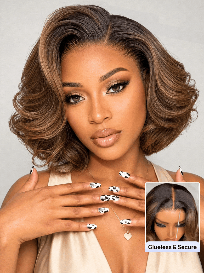 Nadula 7x5 Chestnut Brown Ombre Yaki Straight Bob Wig Pre-Bleached Natural Looking Glueless Wig