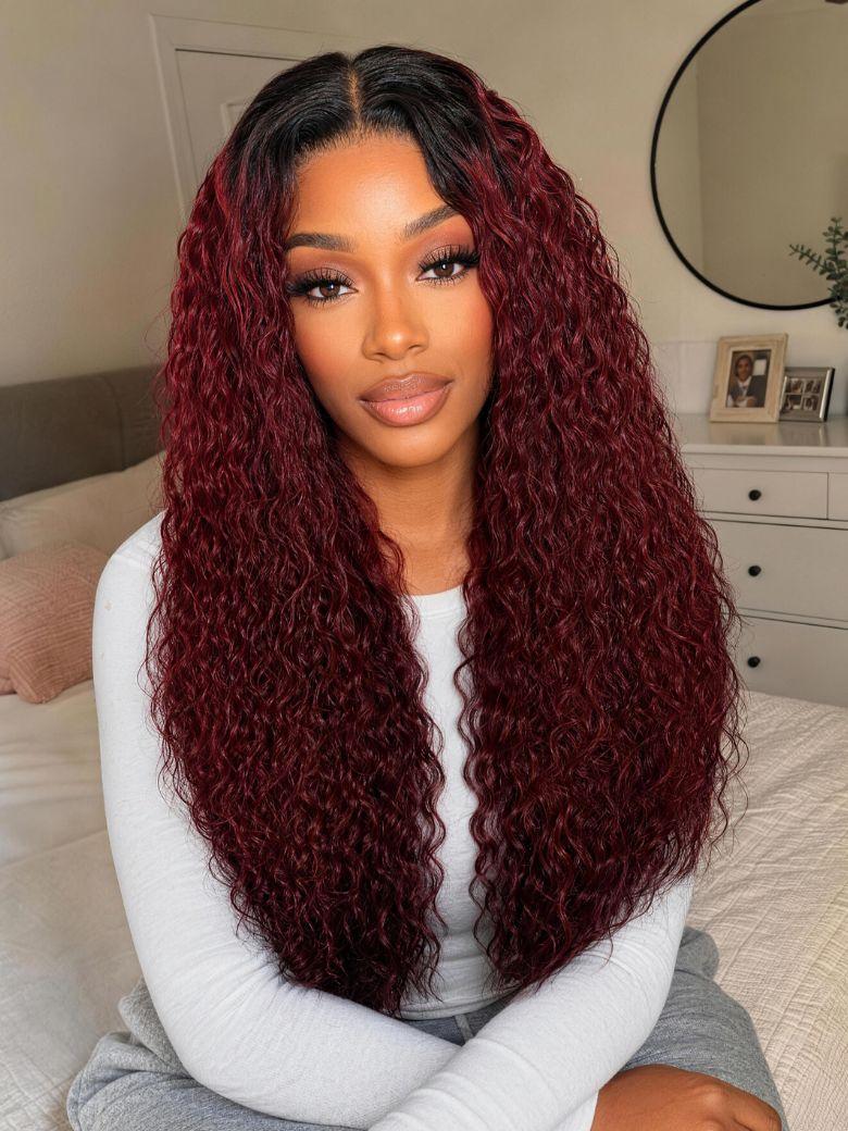Nadula 7x5 No Slip Wig 99J Burgundy Red Color With Dark Roots Water ...