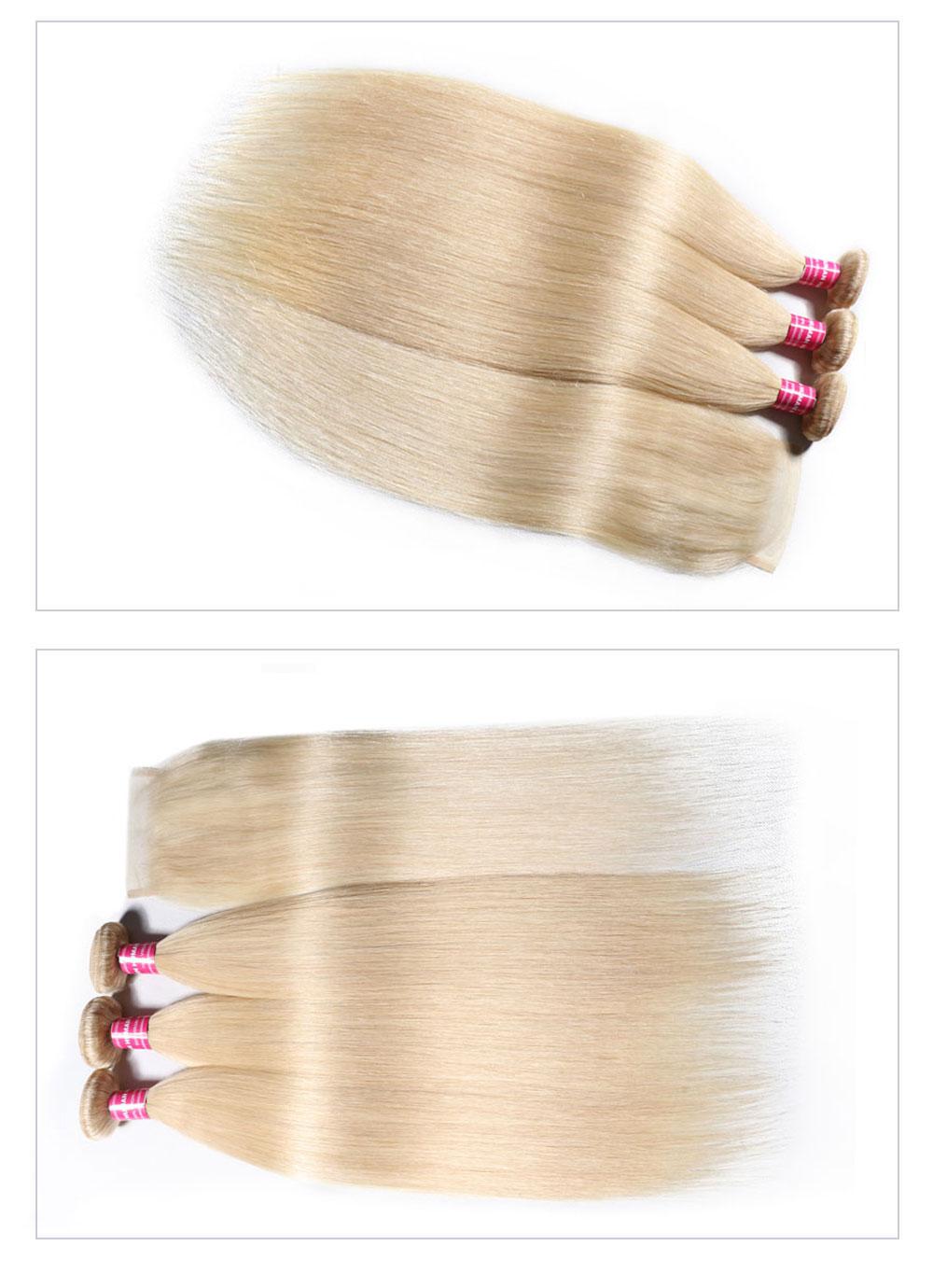 
        Nadula Blonde Hair Bundles With 4x4 Lace Closure 613 Blonde Straight Virgin Human Hair    