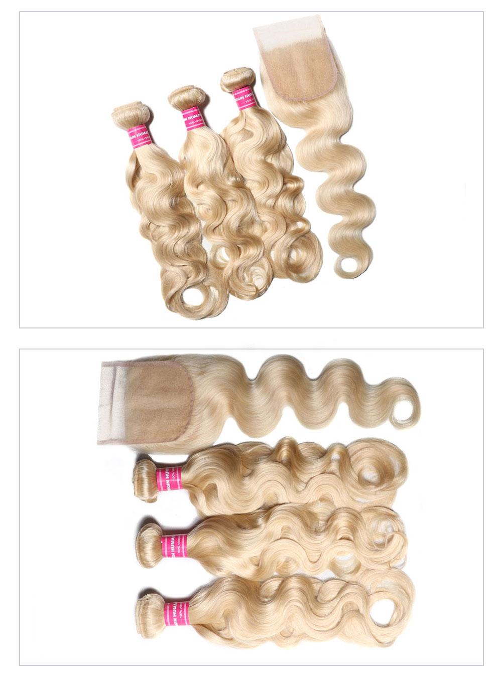 
        Nadula 613 Blonde Virgin Human Hair Bundles With Lace Closure Body Wave Hair    