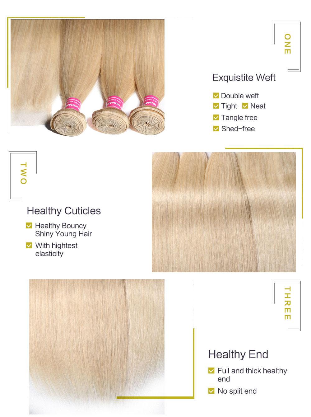 
        Nadula Blonde Hair Bundles With 4x4 Lace Closure 613 Blonde Straight Virgin Human Hair    