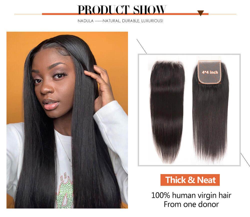 Nadula Transparent 4*4 Lace Closure Straight Free Part 100% Virgin Human Hair