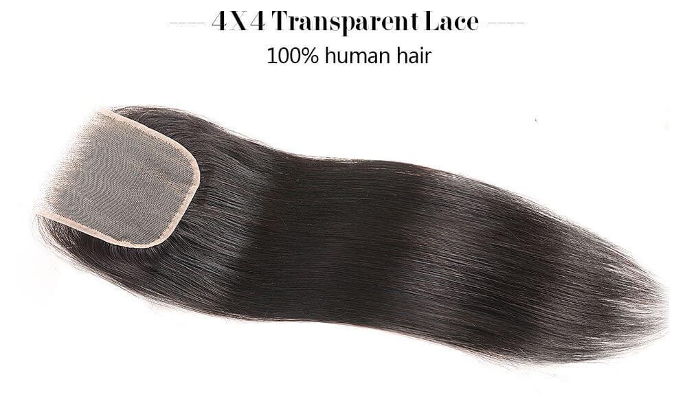 Nadula Transparent 4*4 Lace Closure Straight Free Part 100% Virgin Human Hair