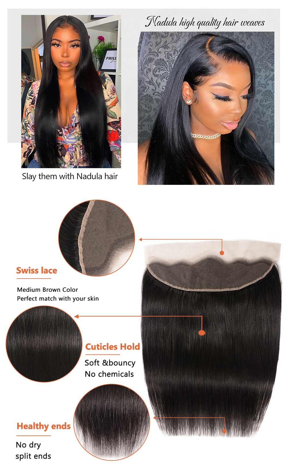 
        Nadula 13x4 Ear To Ear Lace Frontal Closure Straight and Body Wave Soft Natural Virgin Hair    