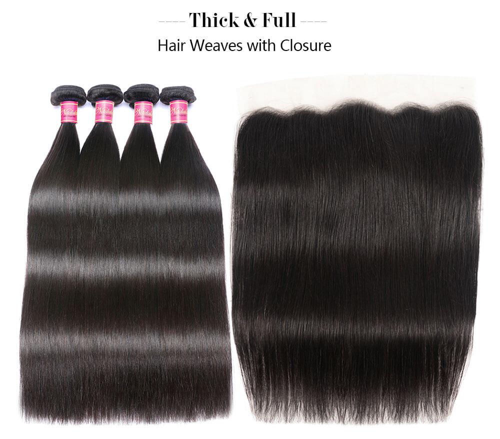 
        Nadula 4 Bundles Straight Virgin Hair Weave With Lace Frontal Closure 13x4 Human Hair Extensions    