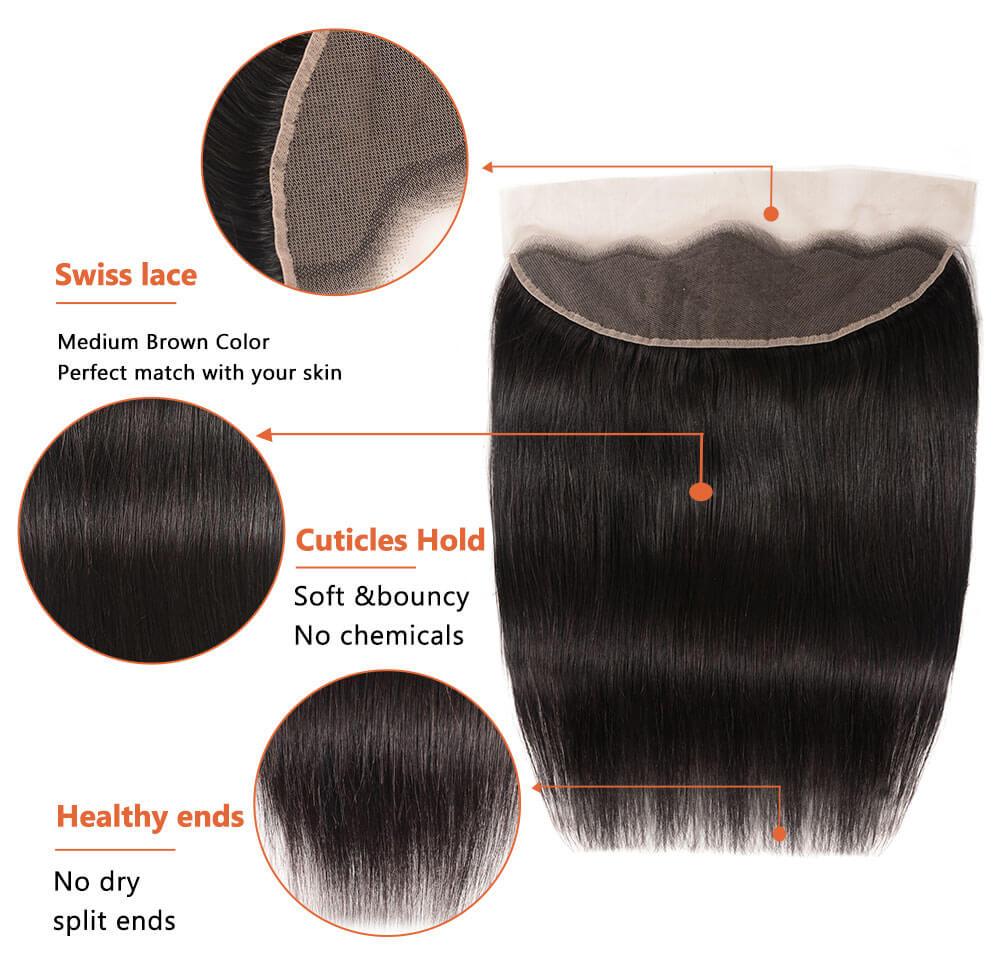 
        Nadula 4 Bundles Straight Virgin Hair Weave With Lace Frontal Closure 13x4 Human Hair Extensions    