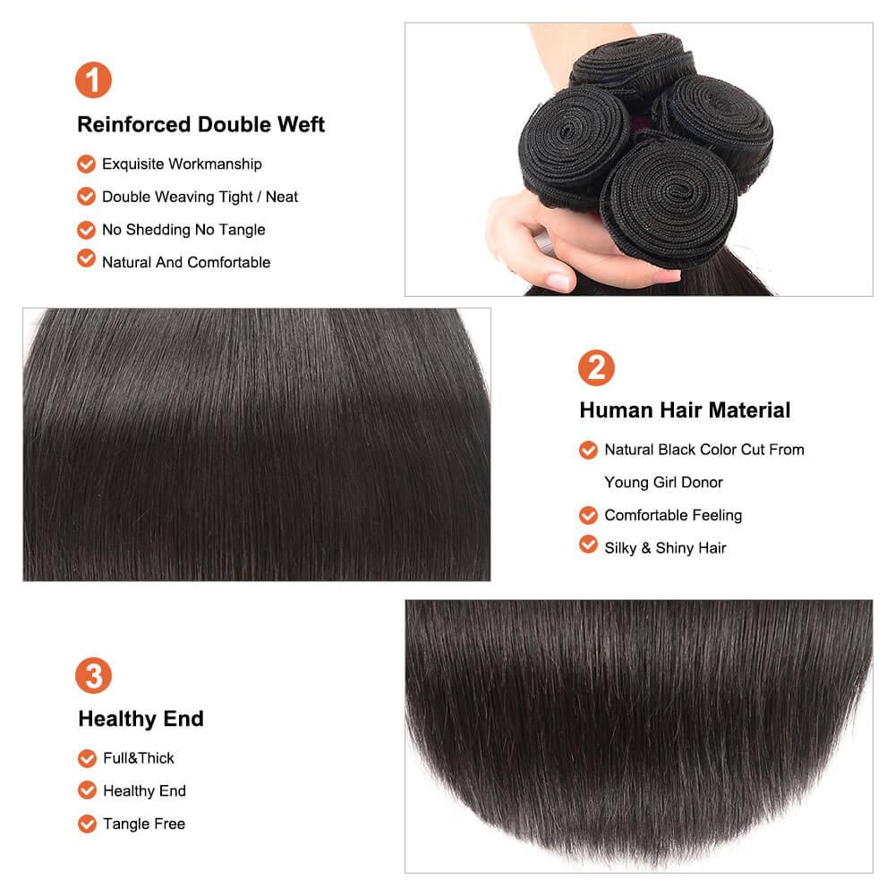 
        Nadula 4 Bundles Straight Virgin Hair Weave With Lace Frontal Closure 13x4 Human Hair Extensions    
