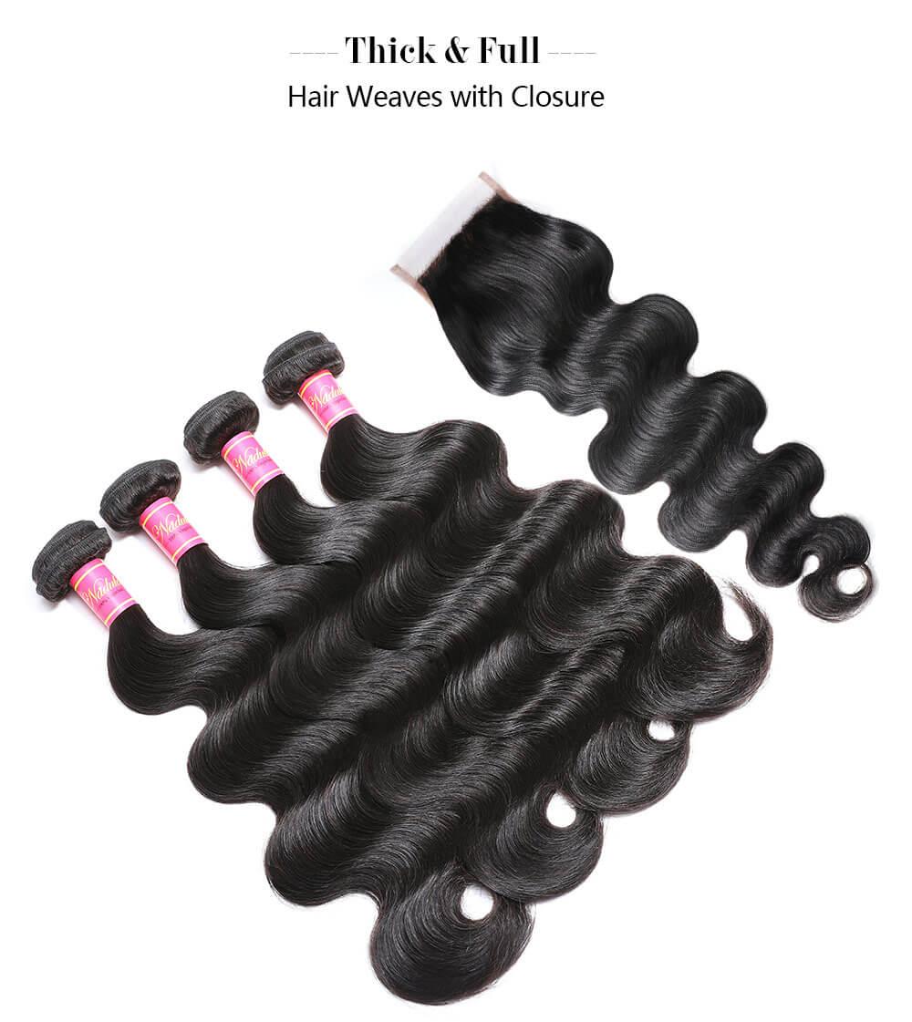 
        Nadula Middle Part Body Wave Closure with 3 Bundles Hair Weave 100% Virgin Human Hair    