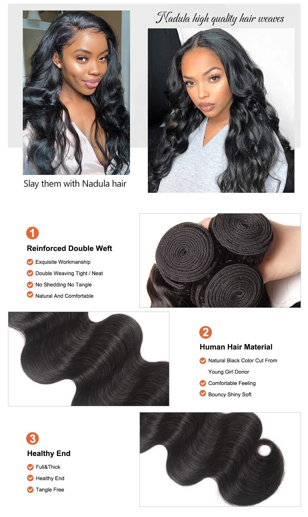 
        Nadula Body Wave Virgin Hair 3 Bundles With 13x4 Swiss Lace Frontal Closure    