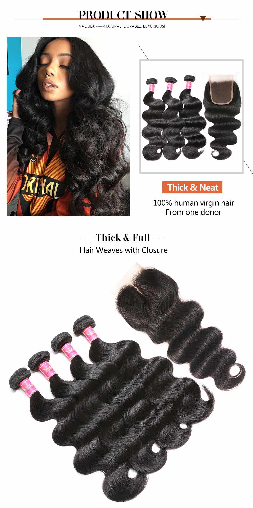 
        Nadula 4 Bundles Body Wave Hair Weave With 4*4 Lace Closure 100% Unprocessed Virgin Human Hair    