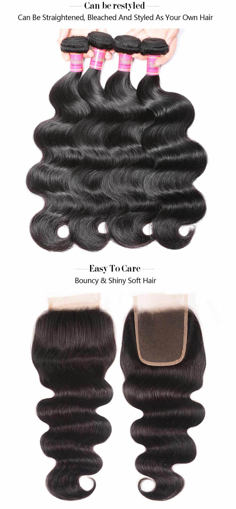 Body Wave Virgin Hair Weave 3 Bundles With Lace Closure