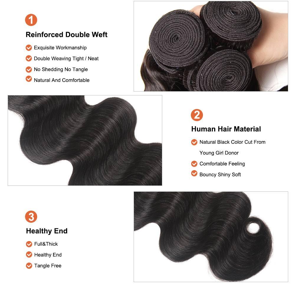 Body Wave Virgin Hair Weave 3 Bundles With Lace Closure