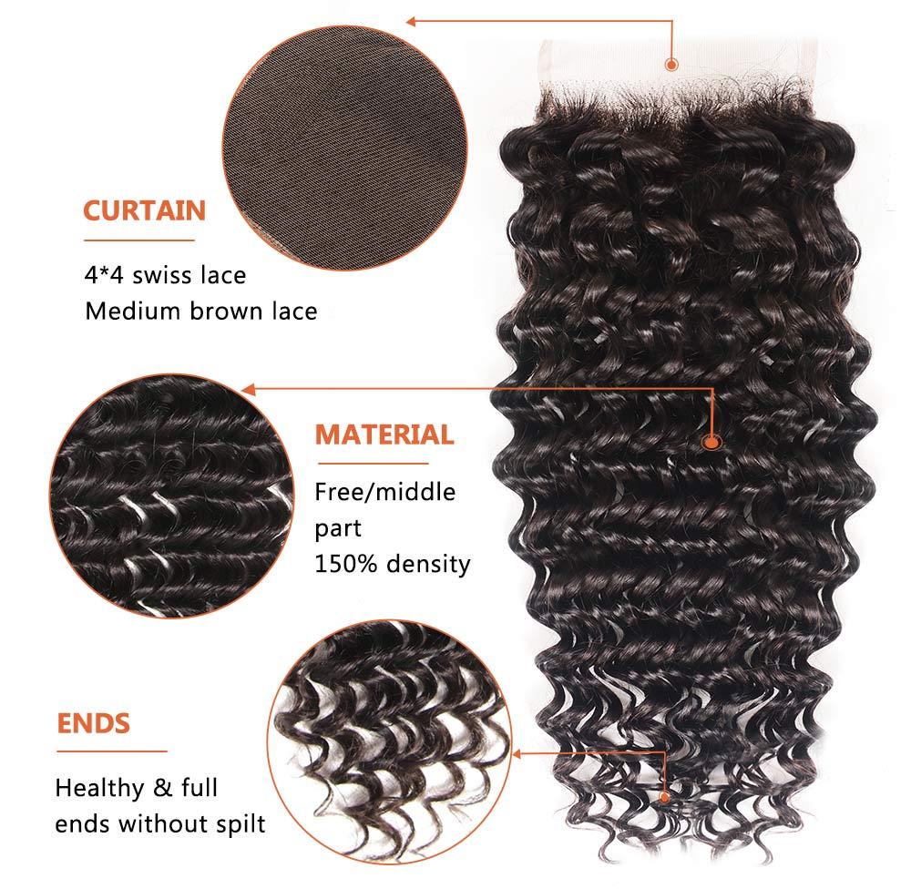 Deep Wave Virgin Hair Weave With Lace Closure