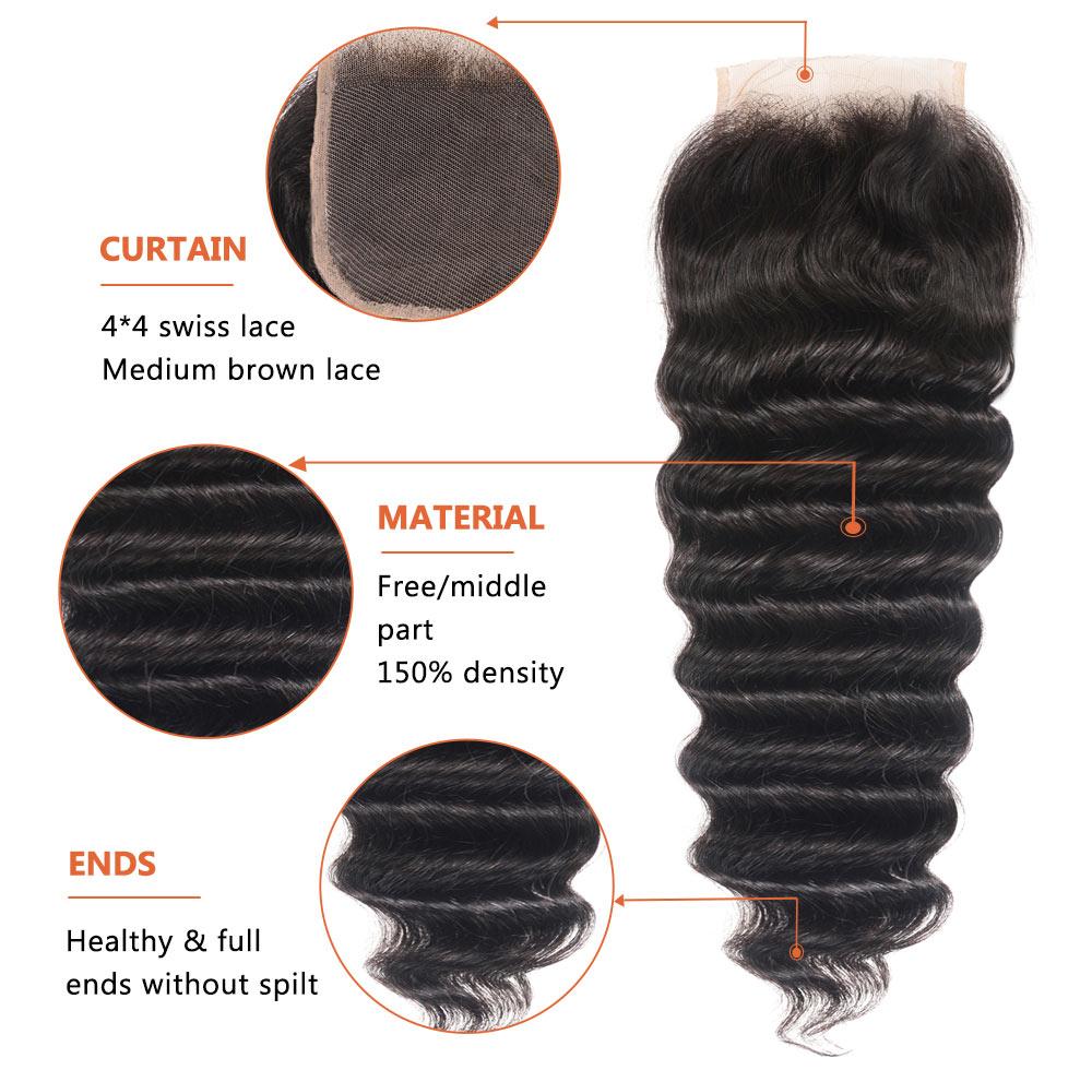 Loose Deep Wave Bundles With 4x4 Lace Closure