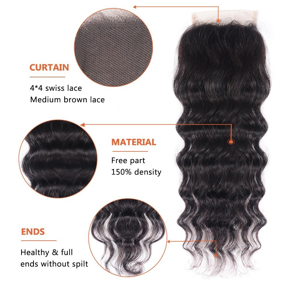Virgin Hair Natural Wave With 4*4 Lace Closure
