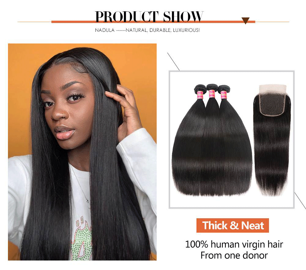 3Pcs or 4 Pcs Straight Virgin Hair Bundles With 4x4 Lace Closure