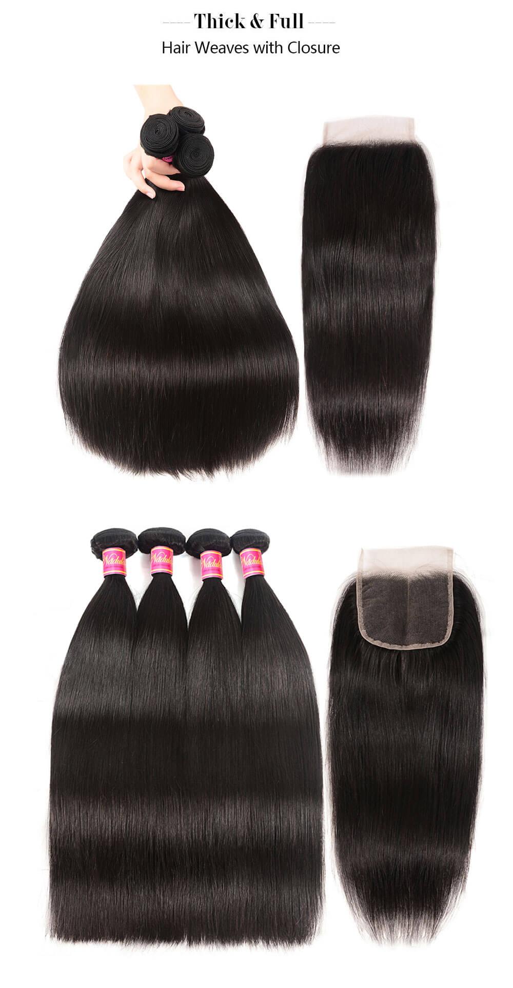 
        Nadula 4x4 Closure With 4 Bundles Straight Human Hair Weave 100% Virgin Human Hair    