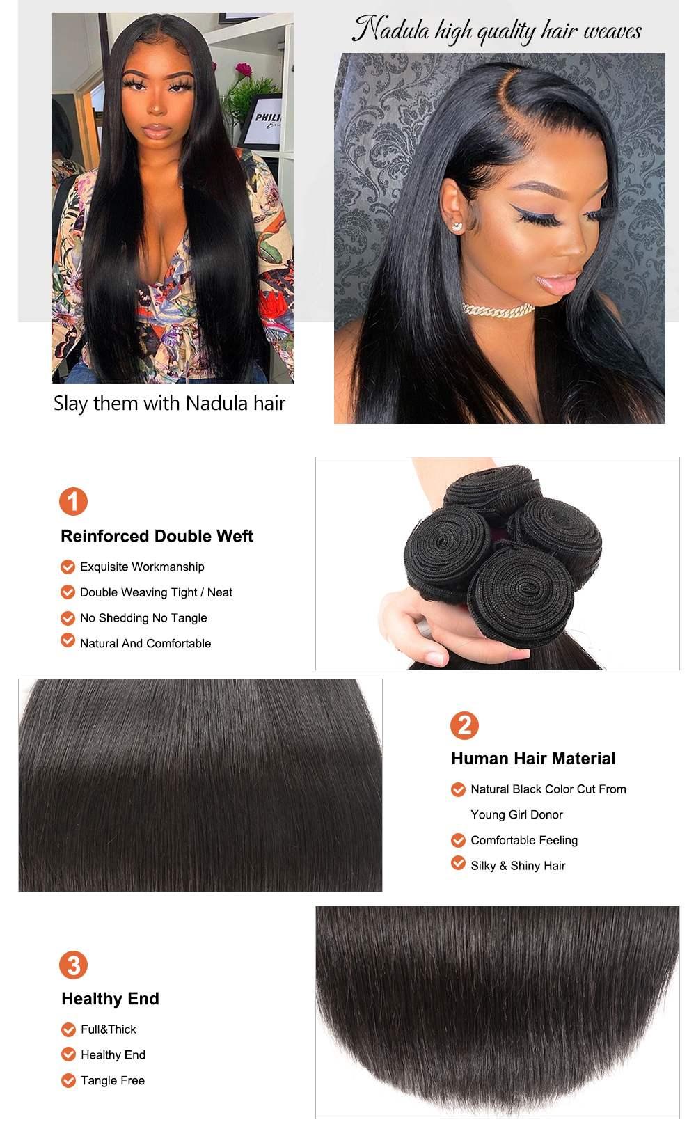 
        Nadula 4x4 Closure With 4 Bundles Straight Human Hair Weave 100% Virgin Human Hair    