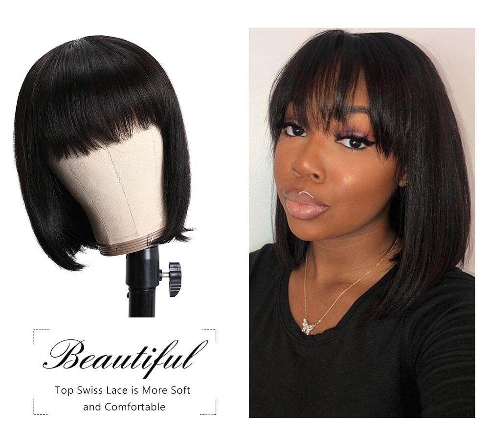 Human Hair Bob Wig With Bangs