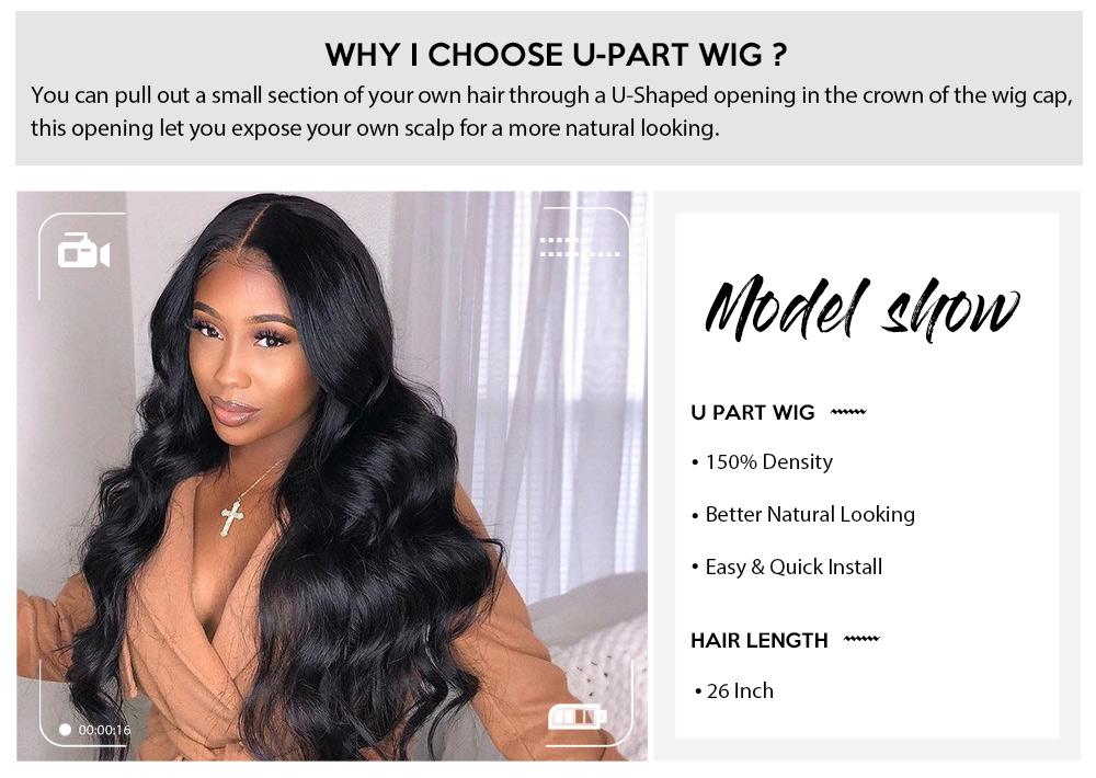 Nadula U Part Wig Body Wave U Part Human Hair Wigs 150% Density Glueless Natural Looking Hairline