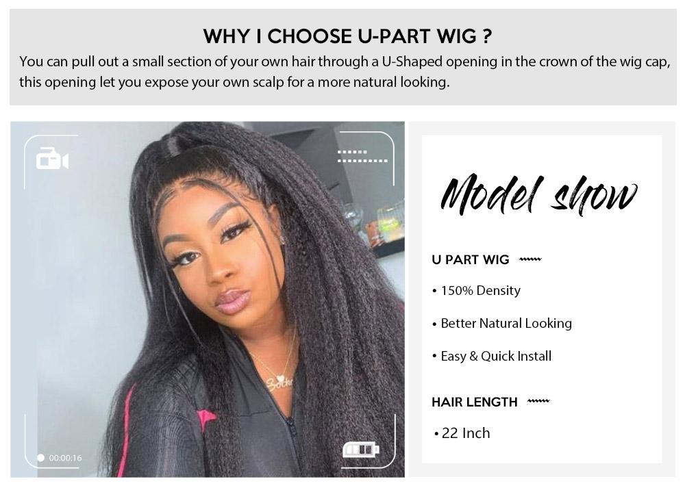 Nadula U Part Wig Kinky Straight Wigs U Part Human Hair Wigs 150% Density Glueless Natural Looking