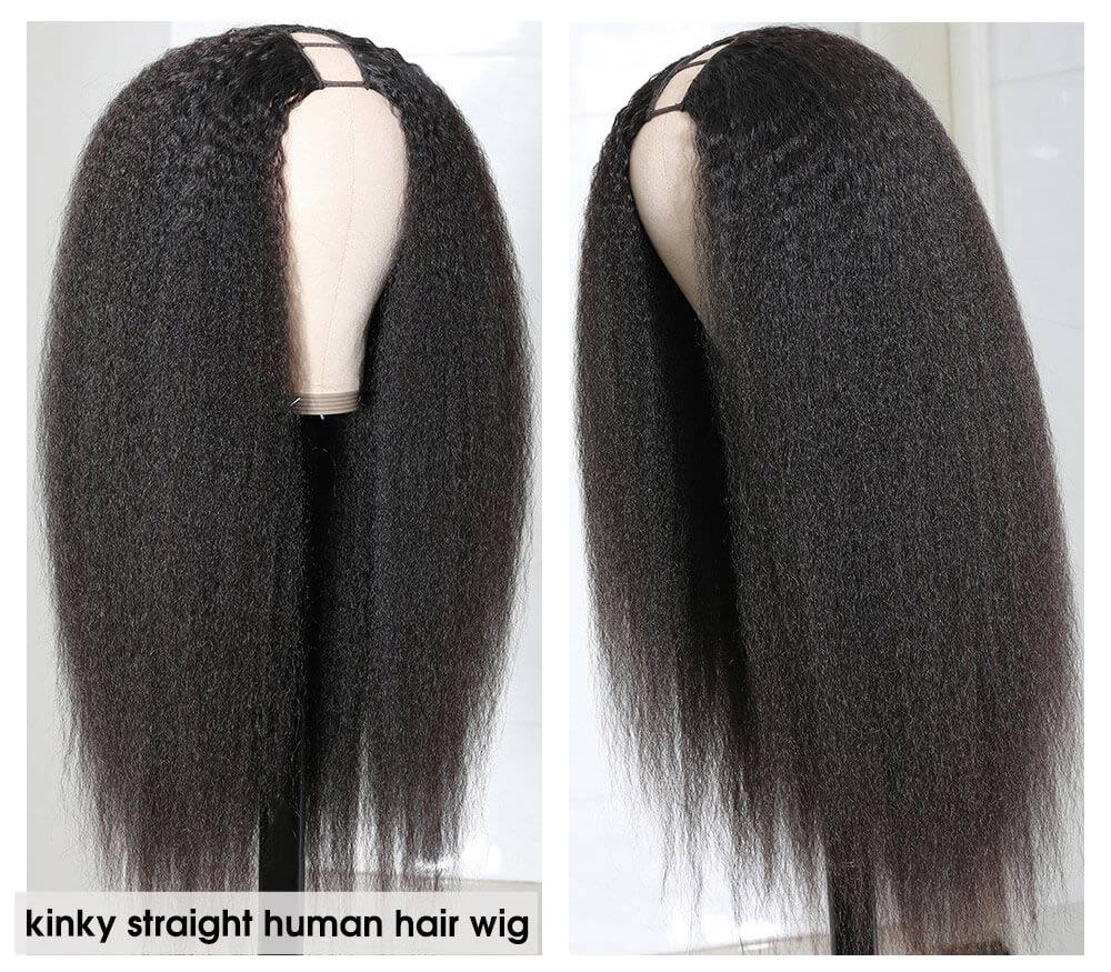 Nadula U Part Wig Kinky Straight Wigs U Part Human Hair Wigs 150% Density Glueless Natural Looking