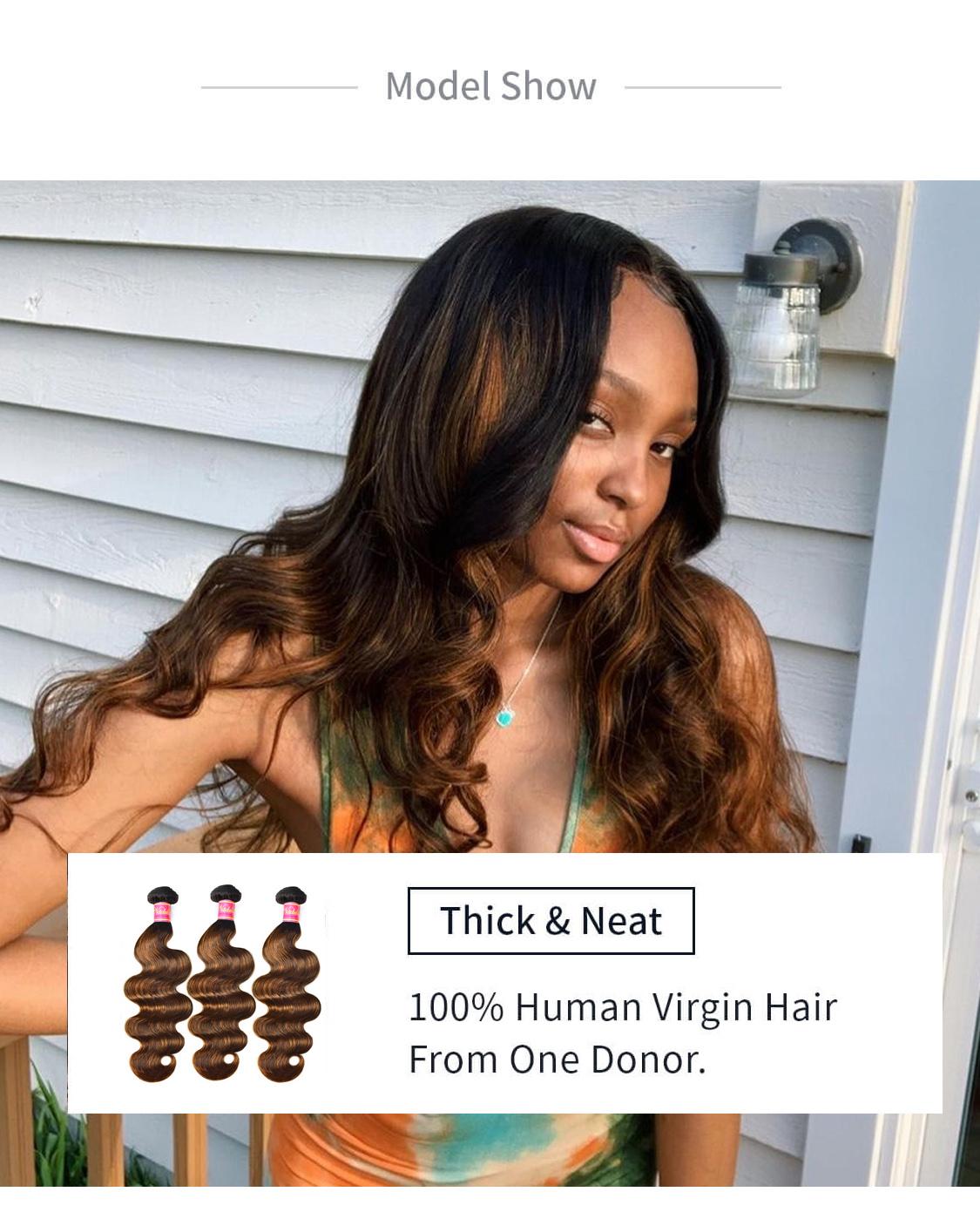 
        Nadula Highlight Ombre Human Hair Bundles With Closure Balayage Color Body Wave 3 Bundles With Lace Closure    