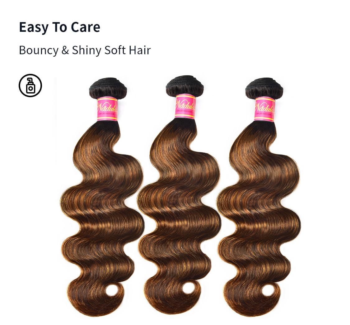 
        Nadula Highlight Ombre Human Hair Bundles With Closure Balayage Color Body Wave 3 Bundles With Lace Closure    