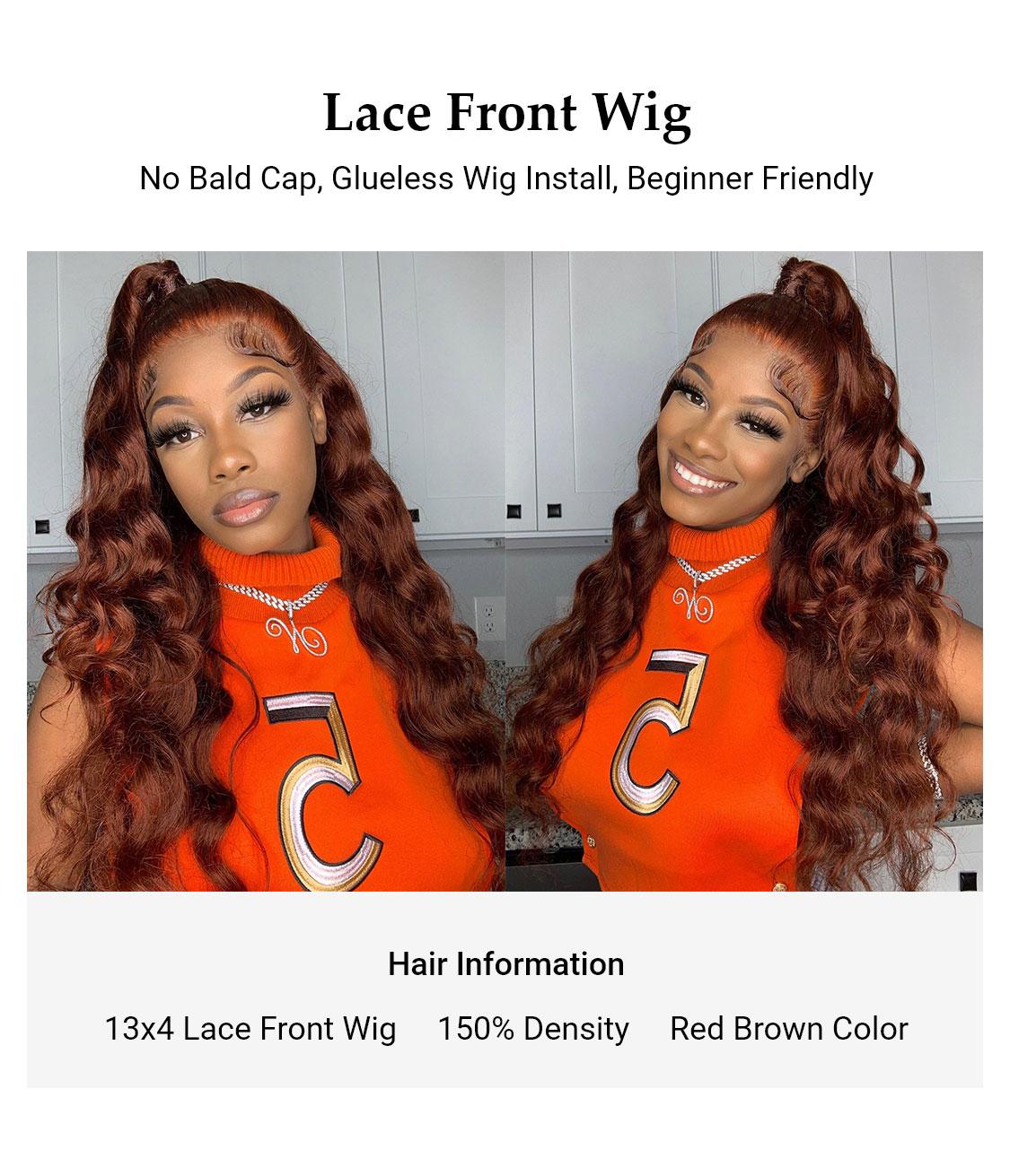 Nadula #33 Red Brown Auburn Body Wave Human Hair Wig Hair Perfect Hair Color For Dark Skins 13x4 Lace Front Colored Wigs For Women