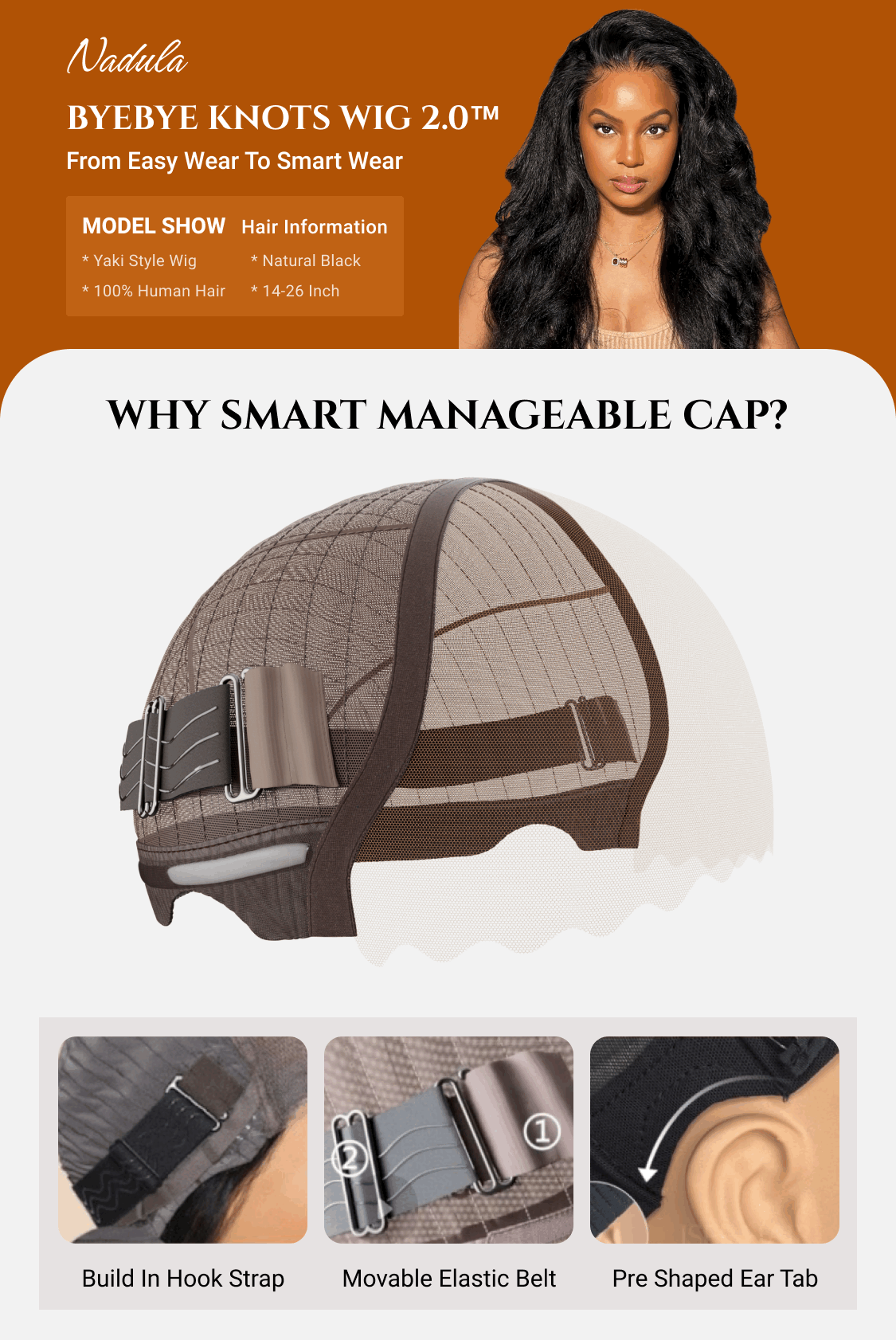 
        Bye Bye Knots Wig 2.0™ | Nadula 7x5 Invisible Knots Loose Body Wave Black to Chestnut Brown Color Put On And Go Wig    